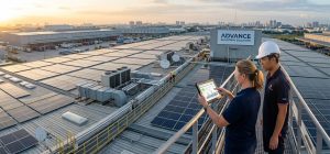 Instalación de placas solares en la cubierta de una empresa